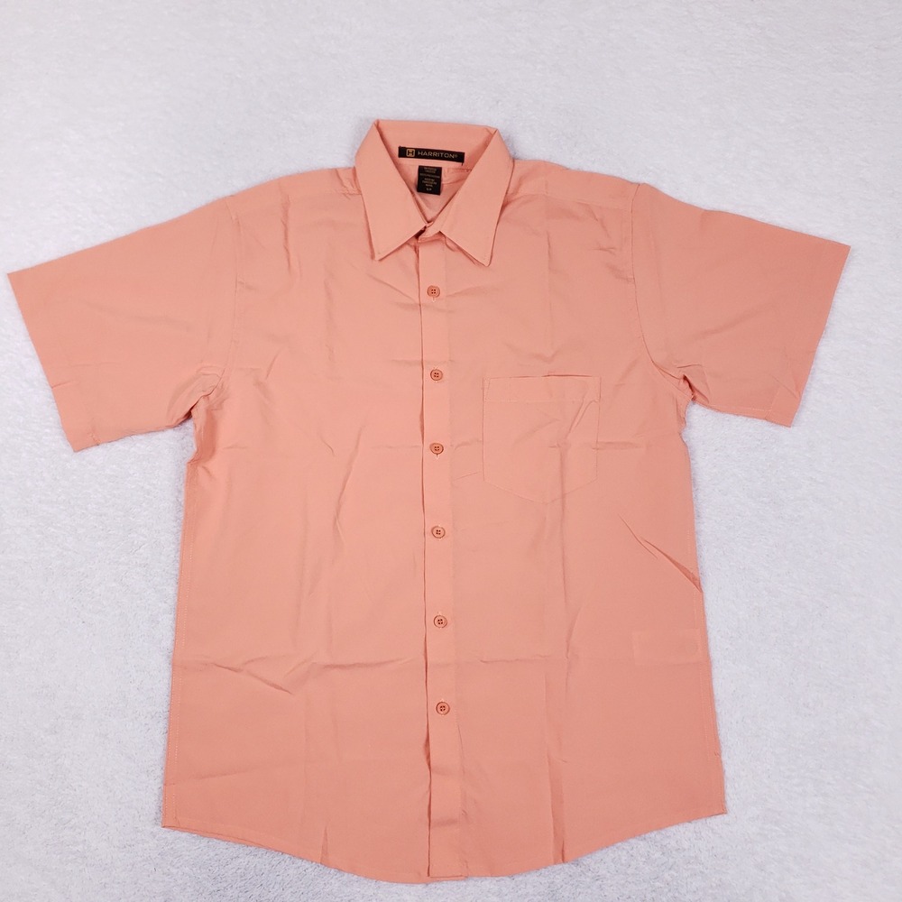 Harriton Mens Short Sleeve Button Down Shirt Coral Peach Small Work Uniform